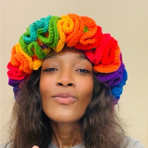 Colorful Rainbow Handmade Ruffle Hat - Picture 2 of 6